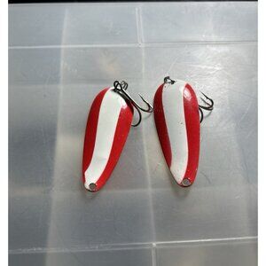 2 Vintage Mister Twister Sportfisher Spoon Red & White Fishing Lure 2.25" Japan